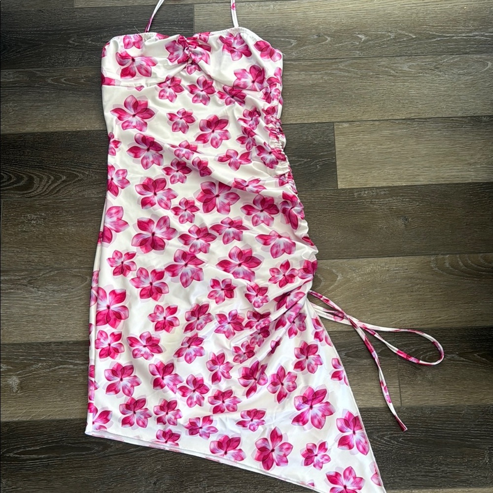 LARA Pink Floral Asymmetrical Dress